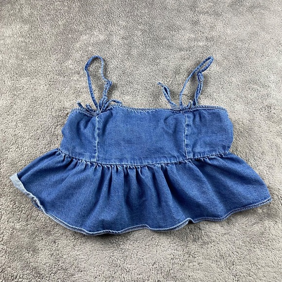American Eagle Outfitters Tops - American Eagle Denim Babydoll Top Womens XS Blue Tie Strap Peplum Top